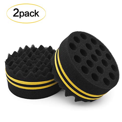 Esponja de pelo redonda con agujeros grandes para torcer pelo para rizos naturales y rizos en bobinas (2 unidades)