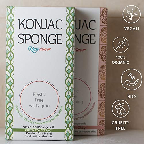 Esponja Konjac Facial Arcilla Roja Francesa - para pieles maduras y cansadas - 100% natural, vegan, sostenible, biodegradable