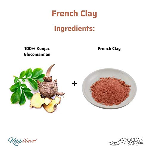 Esponja Konjac Facial Arcilla Roja Francesa - para pieles maduras y cansadas - 100% natural, vegan, sostenible, biodegradable