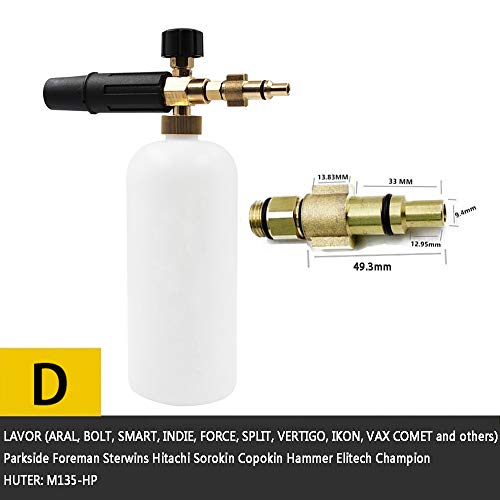 Espuma para nieve Espuma de jabón para el lavado de autos Lance con boquilla de espuma ajustable, botella dispensadora de jabón y adaptador de hilo para lavadora de presión LAVOR, Parkside