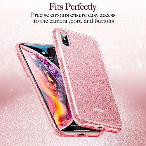 ESR Funda para iPhone XS MAX Blindada Brillante [Protección a Bordes y Cámara] [Compatible con Carga Inalámbrica] TPU + Plástico para iPhone XS MAX de 6.5"- Oro Rosa