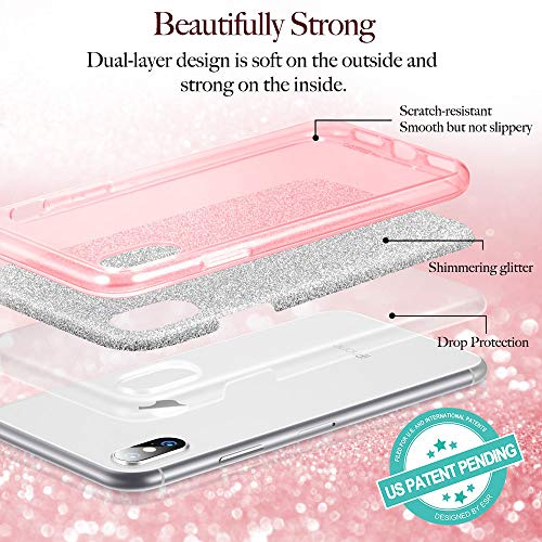 ESR Funda para iPhone XS MAX Blindada Brillante [Protección a Bordes y Cámara] [Compatible con Carga Inalámbrica] TPU + Plástico para iPhone XS MAX de 6.5"- Oro Rosa