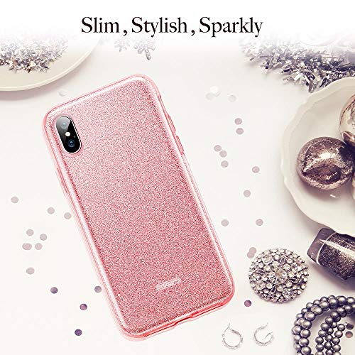 ESR Funda para iPhone XS MAX Blindada Brillante [Protección a Bordes y Cámara] [Compatible con Carga Inalámbrica] TPU + Plástico para iPhone XS MAX de 6.5"- Oro Rosa