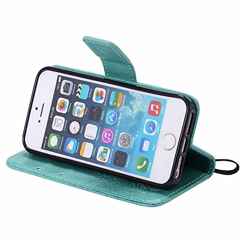 ESSTORE-EU - Funda cartera genuina de cuero con apertura magnética para SE / 5S / 6s / 6 / iPhone7 / iPhone7 Plus [con cargador USB gratis], color verde