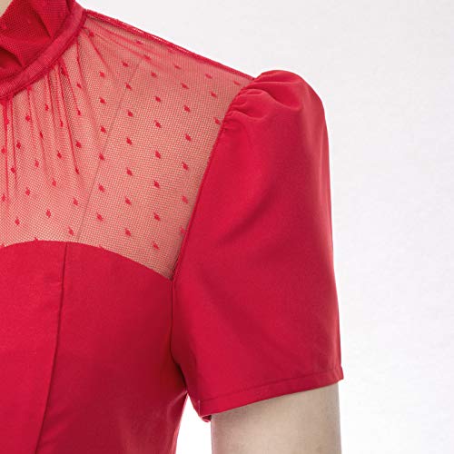 Estilo de los años 50 para Mujer Verano Manga abullonada Cuello Alto Shrits Blusas Casuales Azul Marino # 2099 XX-Large rojaBPS02099-2_XL