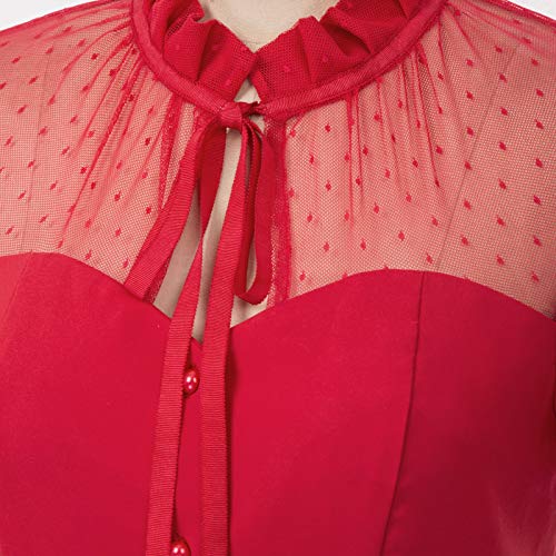 Estilo de los años 50 para Mujer Verano Manga abullonada Cuello Alto Shrits Blusas Casuales Azul Marino # 2099 XX-Large rojaBPS02099-2_XL