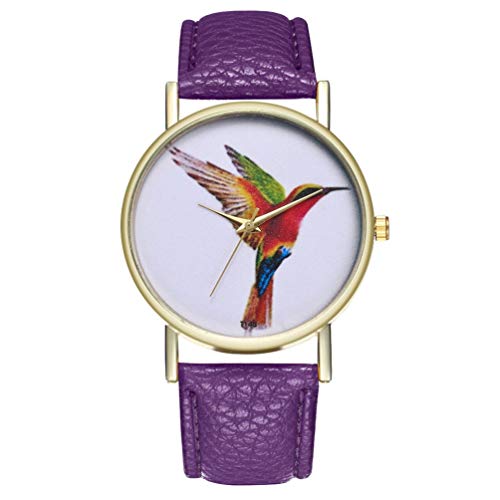 estrenar Benefit T148 colibrí Correa de Cuero Reloj de Cuarzo de Moda Popular Niza Dulce Regalo-púrpura-1 tamaño