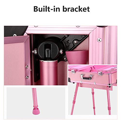 Estuche de maquillaje profesional 2 en 1 Trolley Estuche cosmético portátil para artistas con luces LED Espejo Negro Silla plegable de gran capacidad para director,Rosado