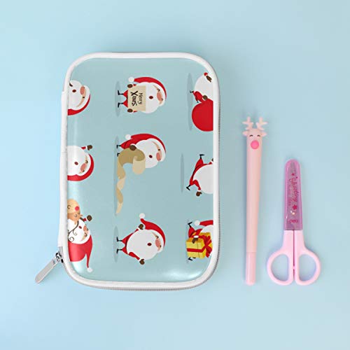 Estuche grande de piel sintética para lápices, colección de Santa Claus para cosméticos, pasaporte, multifunción, con cremallera, para oficina, para niños, adolescentes, niñas, mujeres