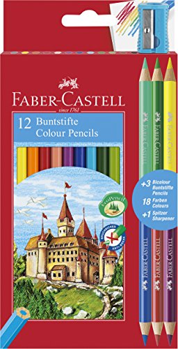 Estuche promoción 12 lápices color hexagonales + 3 lápices bicolor redondos, 18 colores surtidos