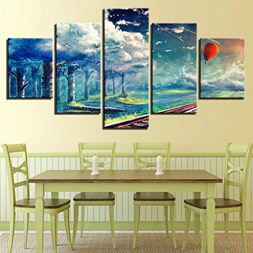 Eternity-Cartel Lienzo Modular Imagen Arte De La Pared 5 Piezas Globo De Aire Caliente Bosque Nubes Blancas Pintura De Paisaje Hd Impresión Decoración Sala De Estar