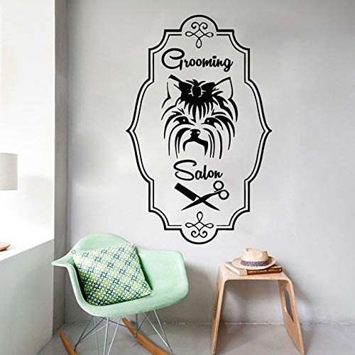Etiqueta De La Pared, Tienda De Mascotas Etiqueta De La Pared Peluquería Canina Etiqueta De La Pared Mascotas Salón De Belleza Decoración Póster De Pared Vinilo Pet Grooming Logo Decal 36X57Cm
