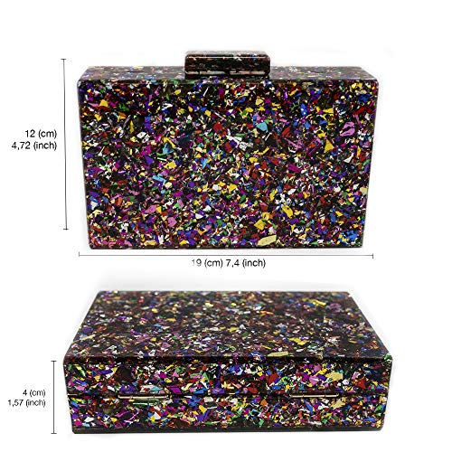 Euforia Modas Bolso acrílico con confeti para fiesta elegante tipo clutch