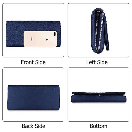 EULovelyPrice Chica Floral Bolso de Noche Bolsa de Embrague Bolso de Boda Bolso de Cadena (azul marino)