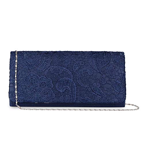 EULovelyPrice Chica Floral Bolso de Noche Bolsa de Embrague Bolso de Boda Bolso de Cadena (azul marino)