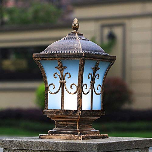 European Victoria Vintage Post Bolardo Luz IP44 Impermeable Lámpara Columna jardín al Aire Libre Linterna Vidrio E27 Decoración Camino Pasarela Iluminación Paisaje Valla Cubierta Lámpara Mesa Retro