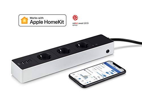 Eve Energy Strip - Regleta Triple Inteligente con Contador eléctrico y tecnología Apple HomeKit