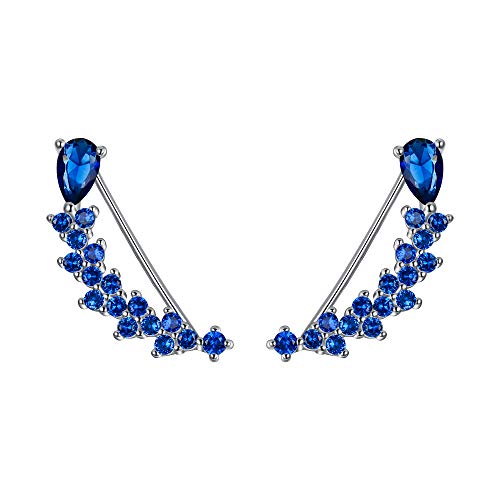 EVER FAITH® - 925 Plata Esterlina Valentine's Regalo CZ ¨las Estrellas más Brillantes¨ Gancho Pendientes 1 Par Color Safiro N07048-2