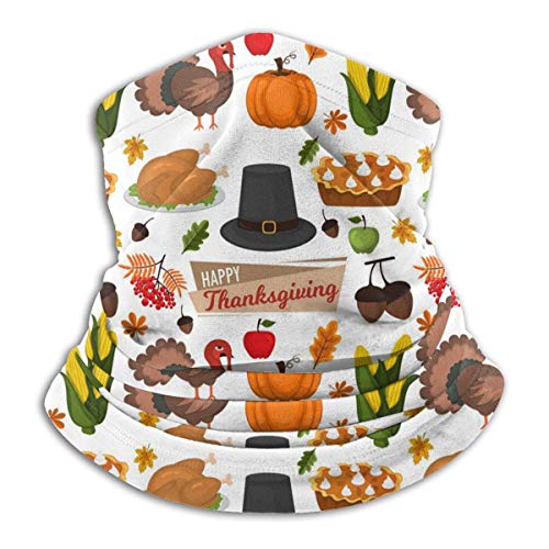 Ewtretr Happy Thanksgiving Celebration Cartoon Foods Neck Gaiter Warmer Hombres Mujeres Warm Warproof Neck Warmer
