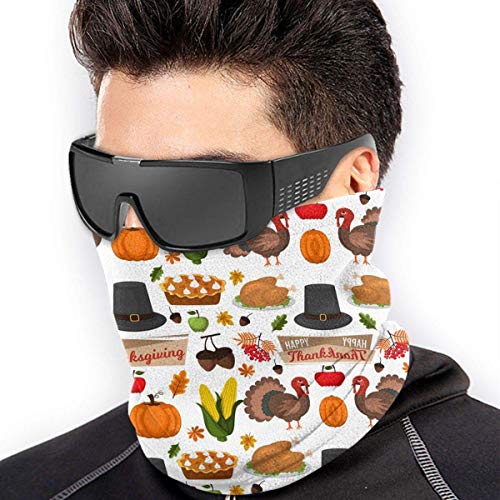 Ewtretr Happy Thanksgiving Celebration Cartoon Foods Neck Gaiter Warmer Hombres Mujeres Warm Warproof Neck Warmer