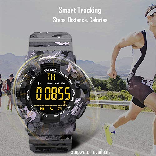 EX16M Camuflaje Estilo militar Reloj deportivo con Bluetooth inteligente con rastreador de actividad Pasos de pie Caloires Distancia Cronómetro 50 M Impermeable 1 año de vida útil de la batería Compar