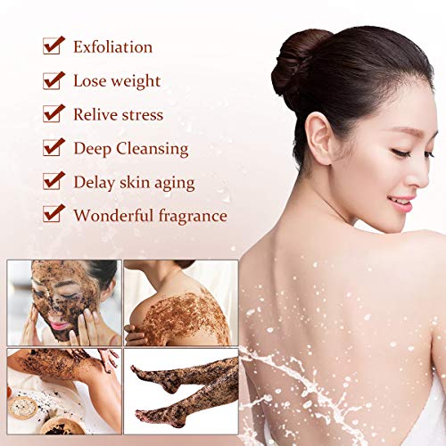 Exfoliante corporal de café, pérdida de peso, piel suave, reducción de celulitis, granos de café arábica natural, limpieza profunda de 340 g / 12 oz