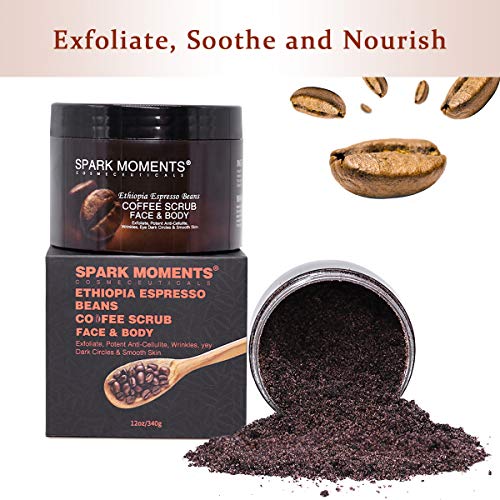 Exfoliante corporal de café, pérdida de peso, piel suave, reducción de celulitis, granos de café arábica natural, limpieza profunda de 340 g / 12 oz