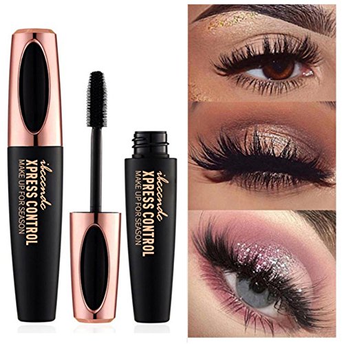 EXIU 4D Fibra de pestañas máscara de pestañas, Extra Long Lash Rímel impermeable pestañas postizas Natural negro Efecto de curling largo pestañas Fake maquillaje de larga duración