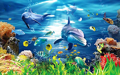 Experiencia Salón Mundo submarino Piedra coralina Vida marina Alga tortuga delfín Mural 3D Personalizado nórdico moderno dormitorio Hotel KTV fondo de pantalla restaurante-1