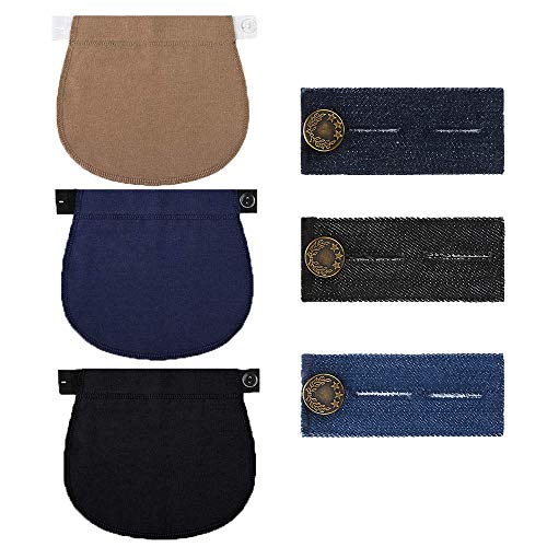 Extensión de Cintura Saludable para 3 Piezas de Pantalones de Maternidad (Negro, Azul Oscuro y Caqui)