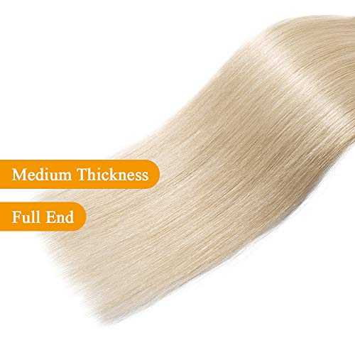 Extensiones de Cabello Natural Clip Pelo Humano (Double Drawn) 8 Piezas 18 Clips 100% Remy Human Hair - 10"/25CM #60 Rubio Platino