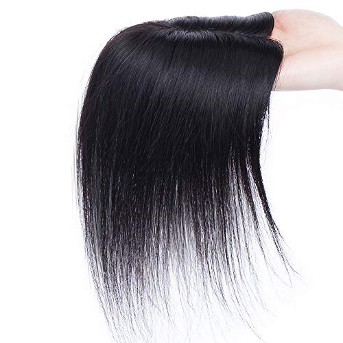 Extensiones de Pelo Natural Clip Flequillo Ideados para Dar el Volumen en La Parte Superior de La Cabeza Cabello Humano 100% Remy Postizos Prótesis Capilares (35cm,23g,#1B Negro Natural)