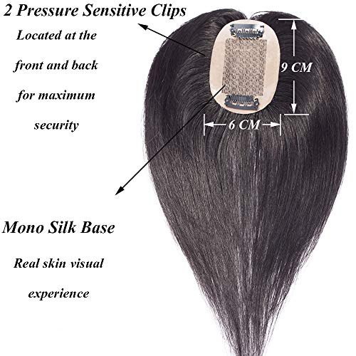 Extensiones de Pelo Natural Clip Flequillo Ideados para Dar el Volumen en La Parte Superior de La Cabeza Cabello Humano 100% Remy Postizos Prótesis Capilares (35cm,23g,#1B Negro Natural)
