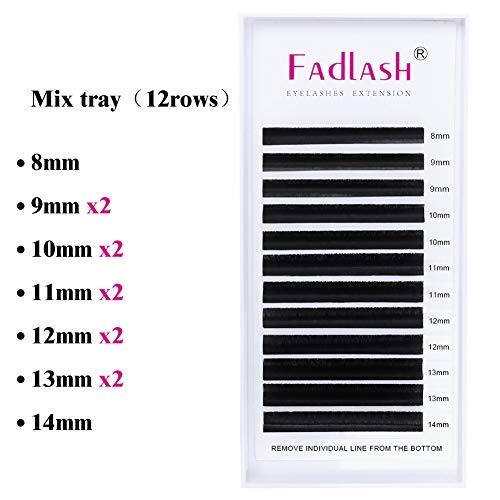 Extensiones de Pestañas de Volumen Fácil Ventilador 0.05 C Rizo 8-14mm Longitud de Mezcla 2D 3D 5D-20D Natural Pestañas Falsas de Seda para Salón Profesional Maquillaje(0.05-c-mix(8-14))