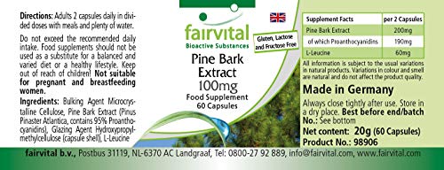 Extracto de Corteza de Pino 100mg - Pinus pinaster atlantica - VEGANO - 95% de proantocianidinas - Dosis elevada - 180 Cápsulas (60 Cápsulas x 3)- Calidad Alemana
