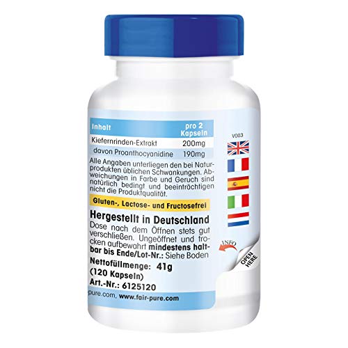 Extracto de Corteza de Pino 100mg - Vegano - 95% de Proantocianidinas - Potente antioxidante - 120 Cápsulas