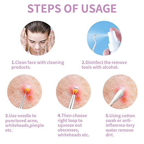 Extractor de Puntos Negros Kit UBITREE 7 Pcs Blackhead Remover Aguja de Acné Herramientas (con caja), Quita Espinillas Negros Comedones Extractor