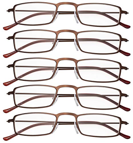 Eyekepper Gafas de lectura 5-Pack Marco de metal estampado Recta Delgado estilo mitad-ojo marrón +4.0