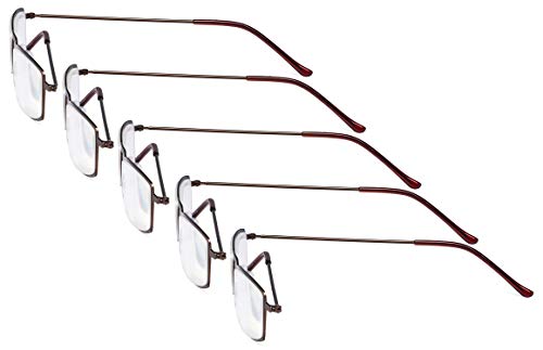 Eyekepper Gafas de lectura 5-Pack Marco de metal estampado Recta Delgado estilo mitad-ojo marrón +4.0