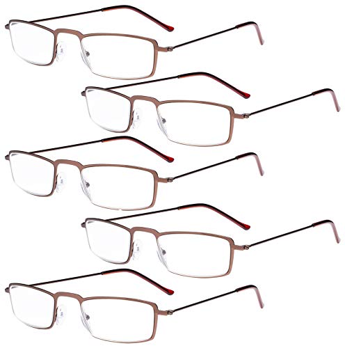 Eyekepper Gafas de lectura 5-Pack Marco de metal estampado Recta Delgado estilo mitad-ojo marrón +4.0