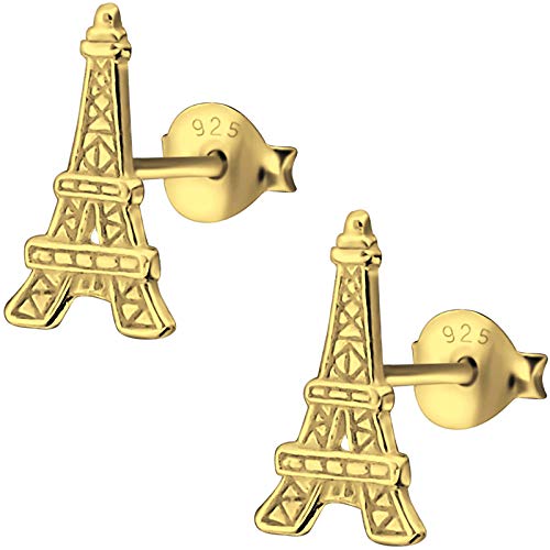 EYS Jewelry - Pendientes para mujer con diseño de la Torre Eiffel de París, Francia y plata de ley 925 chapada en oro