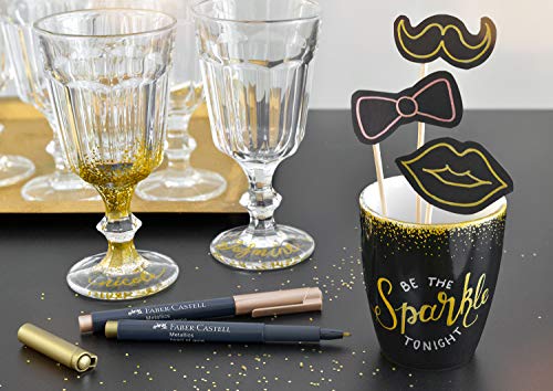 Faber-Castell 160752 - Rotulador (punta de fibra, resistente al agua, grosor de trazo de 1,5 mm, apto para muchas superficies, efecto metalizado), color bronce