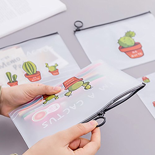 fablcrew 4 piezas en estuche escolar PVC cremallera bolsa cosméticos, diseño Cactus Pochette de lápiz y cierres éclairs gran capacidad bolígrafo Stocker bolígrafo para Estudiantes 17.1 * 21.2 cm