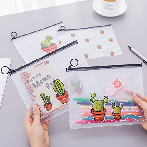 fablcrew 4 piezas en estuche escolar PVC cremallera bolsa cosméticos, diseño Cactus Pochette de lápiz y cierres éclairs gran capacidad bolígrafo Stocker bolígrafo para Estudiantes 17.1 * 21.2 cm
