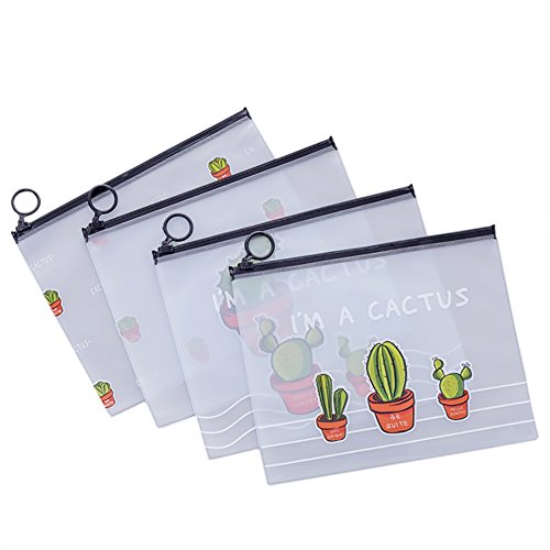 fablcrew 4 piezas en estuche escolar PVC cremallera bolsa cosméticos, diseño Cactus Pochette de lápiz y cierres éclairs gran capacidad bolígrafo Stocker bolígrafo para Estudiantes 17.1 * 21.2 cm
