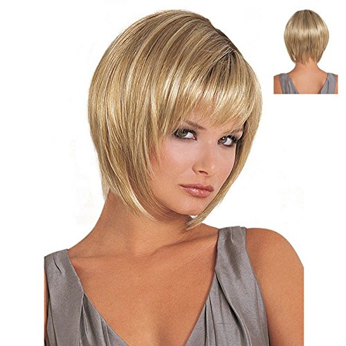 Fabulosa peluca sintética para mujer, pelo corto lacio, rubia oxigenada, tan natural que parece cabello real, ideal para disfraces