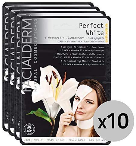 Facialderm - Mascarilla Facial Tissue Iluminadora con Lirio, Pack de 10 unidades | Mascarilla Iluminadora Piel Apagada