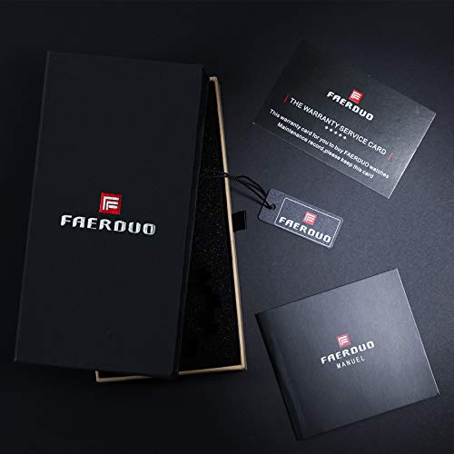 FAERDUO Relojes para Hombre Moda Impermeable Deportes Reloj de Cuarzo Esfera Negra Reloj de Pulsera de Cuero Cronógrafo Calendario Reloj