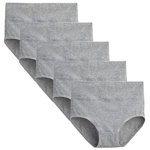 FALARY Bragas Mujer Cintura Alta Algodón 5 Piezas Gris 3XL