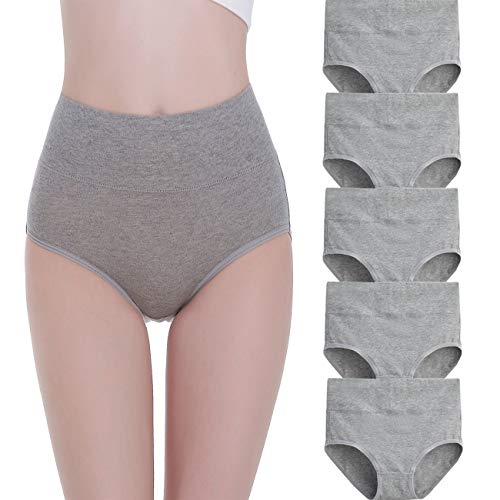 FALARY Bragas Mujer Cintura Alta Algodón 5 Piezas Gris 3XL